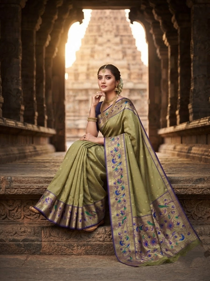 Gilded Majesty- Kanchivaram Paithani Silk (Semi) Saree