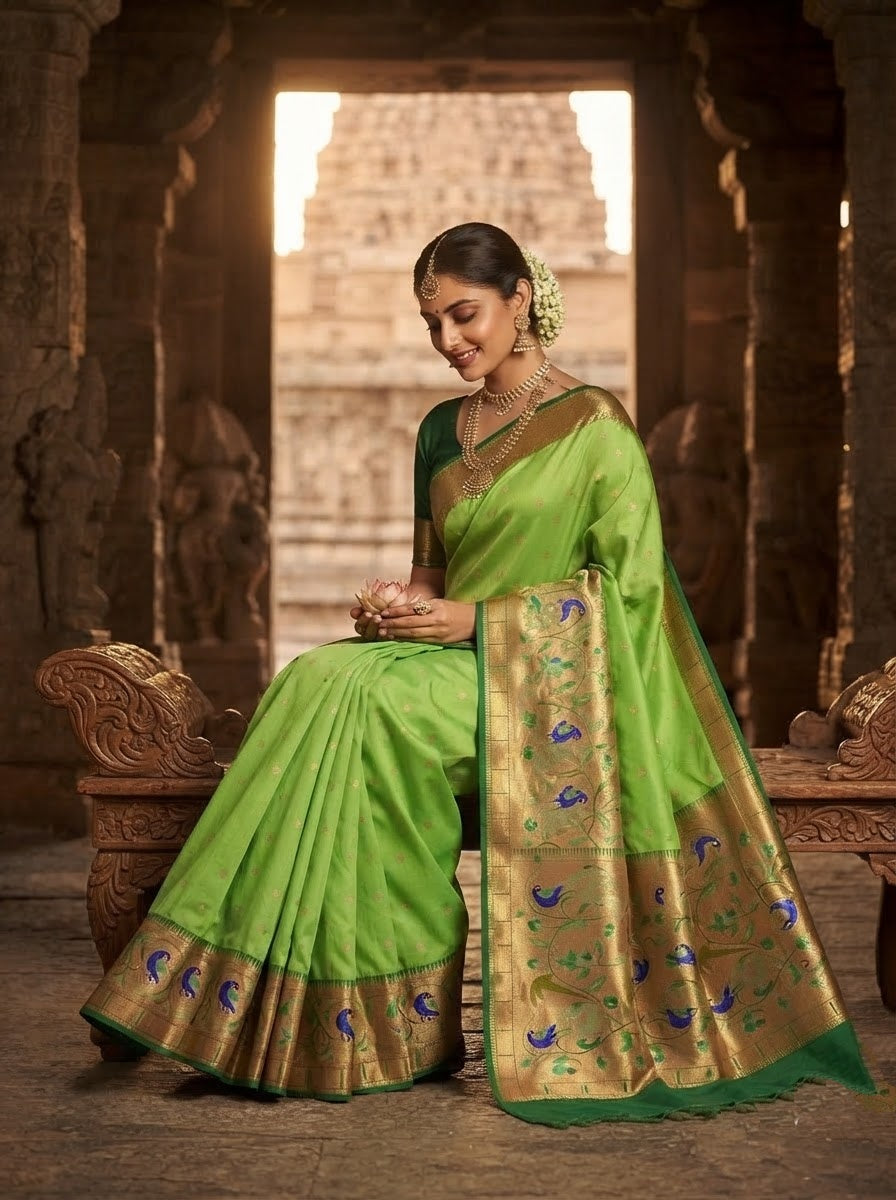 Gilded Majesty- Kanchivaram Paithani Silk (Semi) Saree