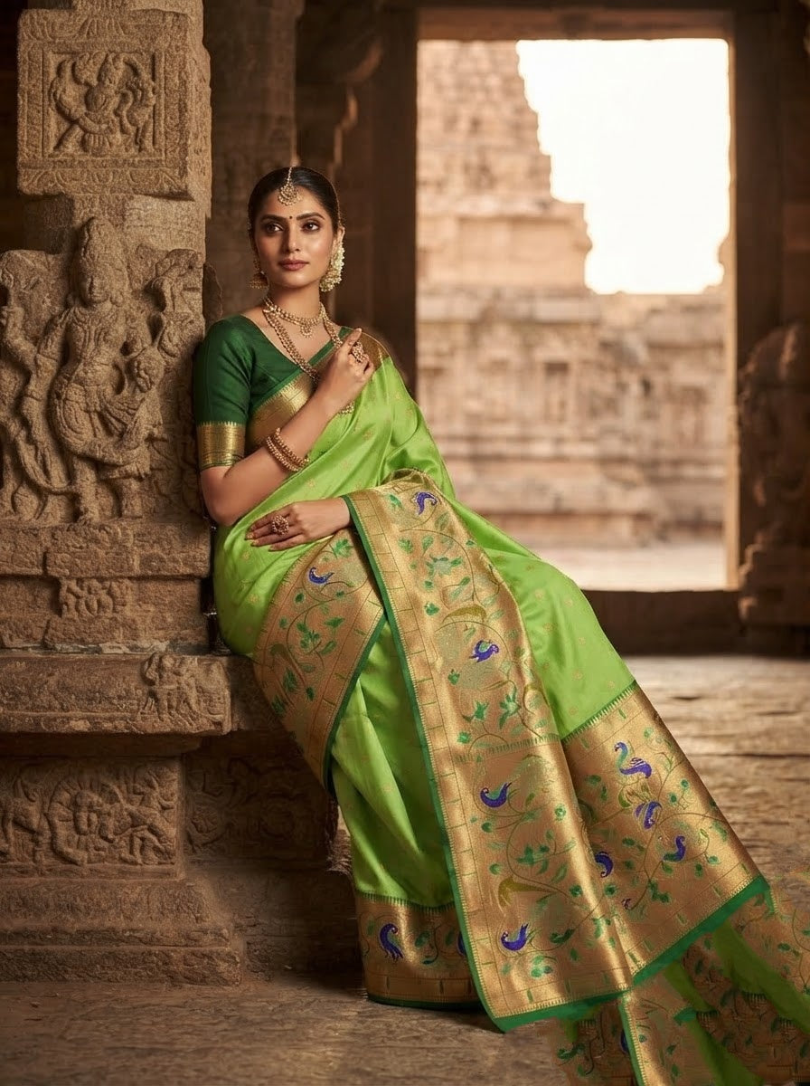 Gilded Majesty- Kanchivaram Paithani Silk (Semi) Saree