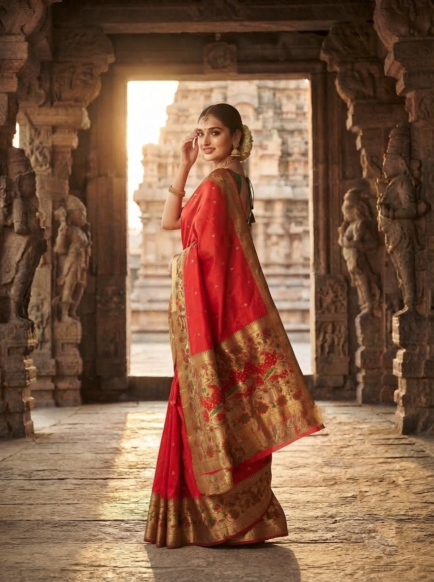 Gilded Majesty- Kanchivaram Paithani Silk (Semi) Saree