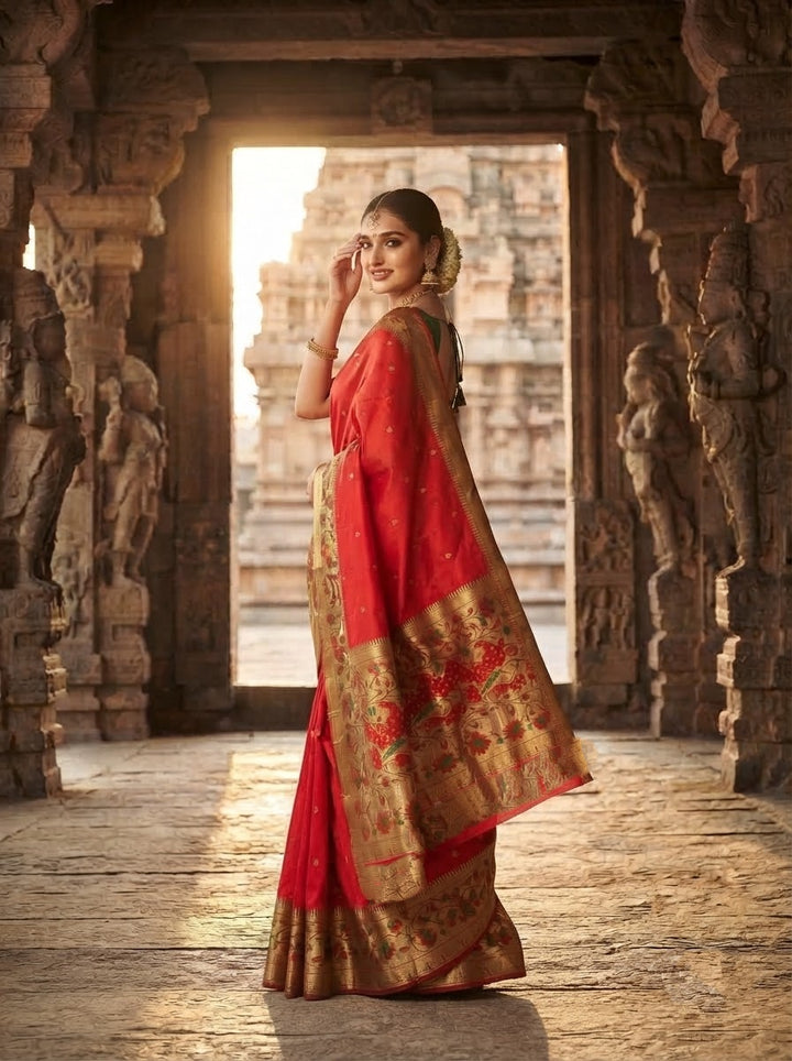 Gilded Majesty- Kanchivaram Paithani Silk (Semi) Saree