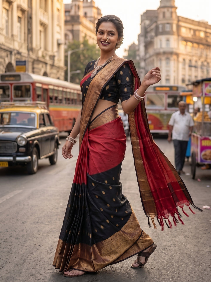 Royal Vermilion Designer Katan Silk Saree