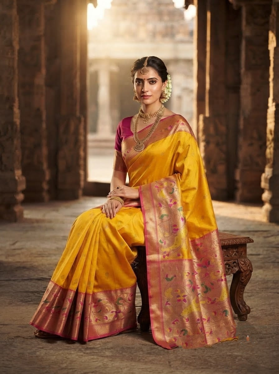Gilded Majesty- Kanchivaram Paithani Silk (Semi) Saree