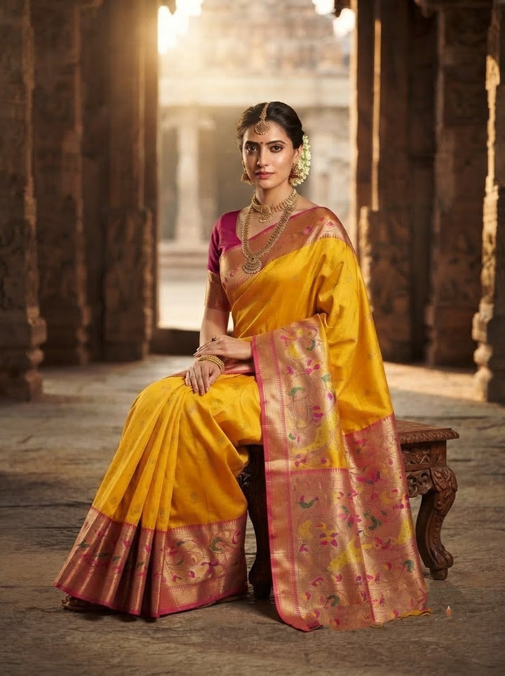 Gilded Majesty- Kanchivaram Paithani Silk (Semi) Saree