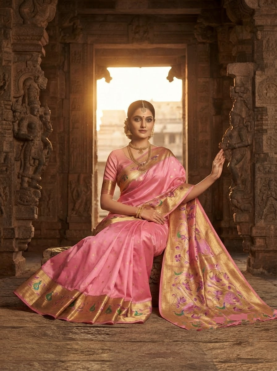 Gilded Majesty- Kanchivaram Paithani Silk (Semi) Saree