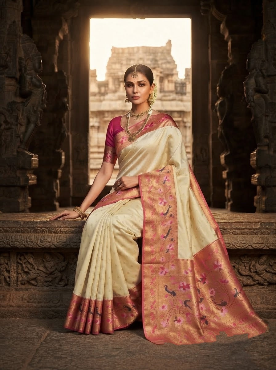 Gilded Majesty- Kanchivaram Paithani Silk (Semi) Saree