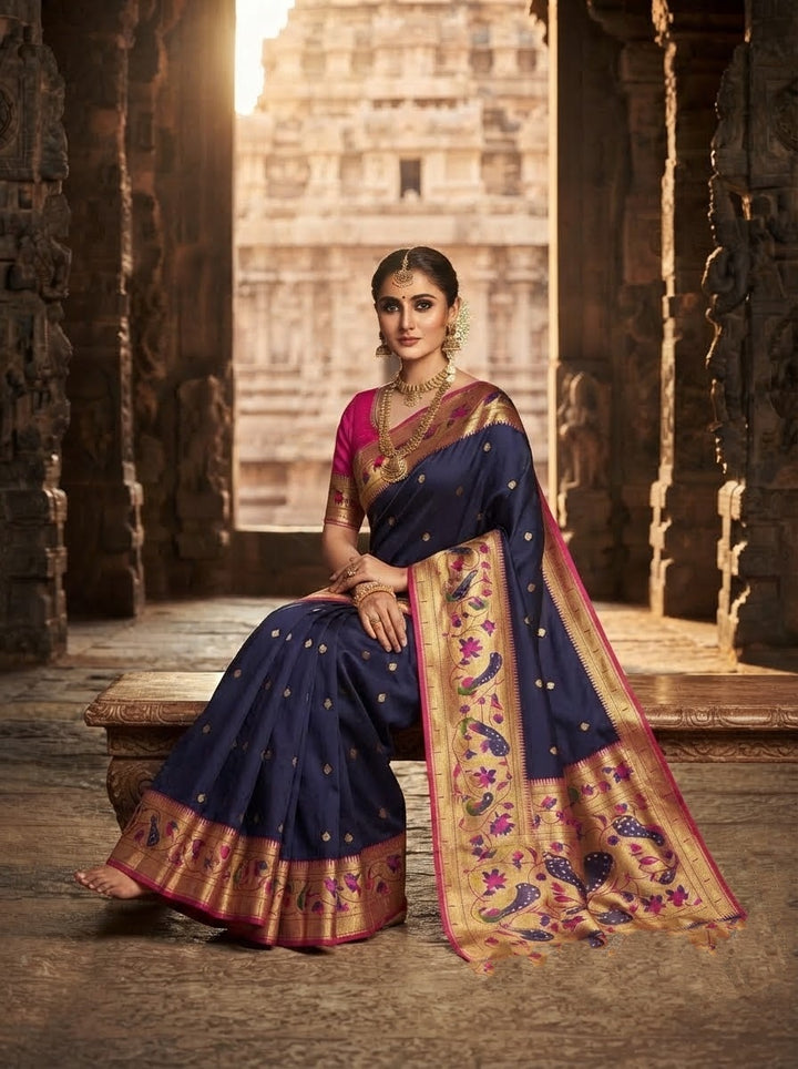 Gilded Majesty- Kanchivaram Paithani Silk (Semi) Saree