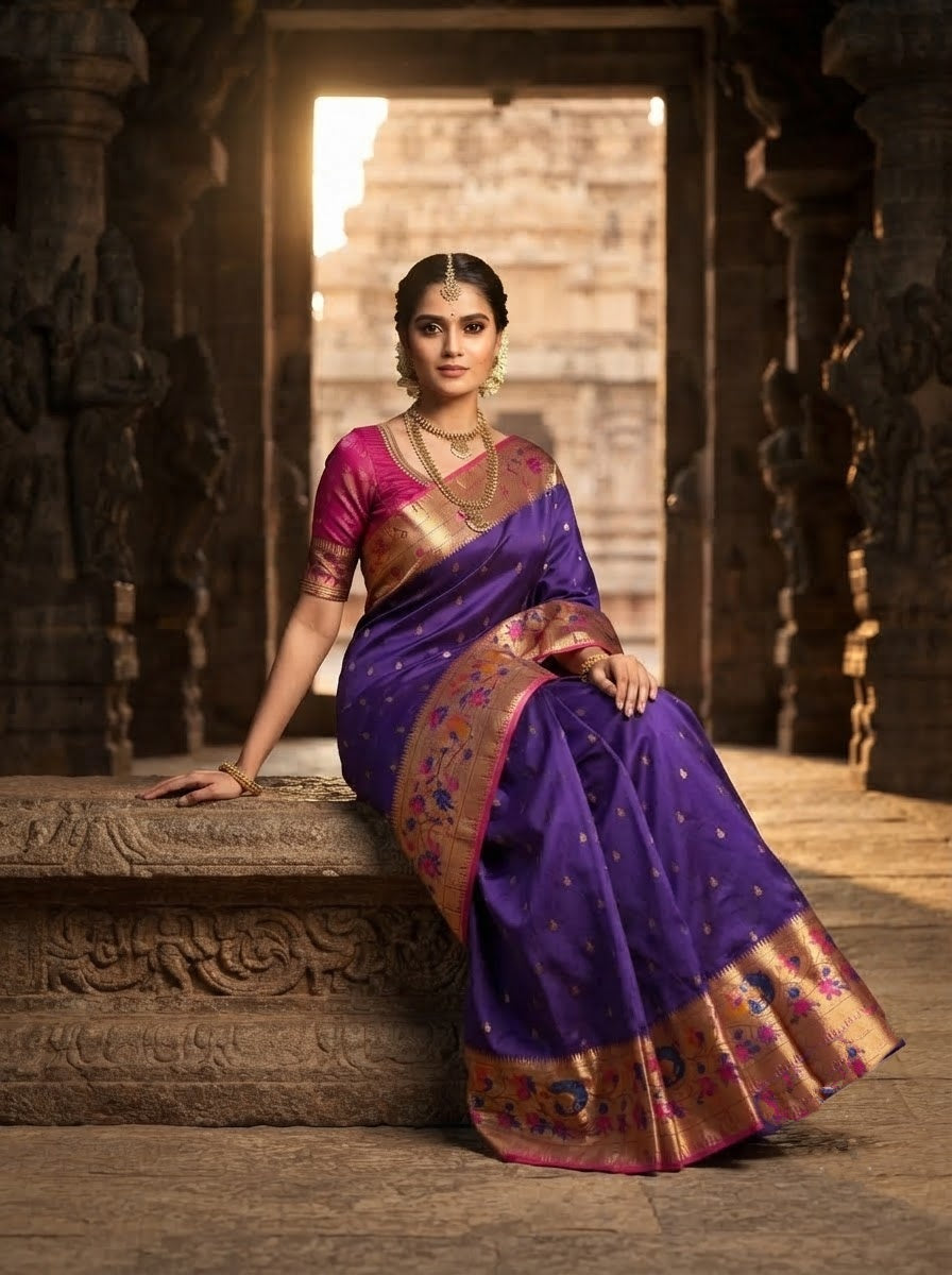 Gilded Majesty- Kanchivaram Paithani Silk (Semi) Saree