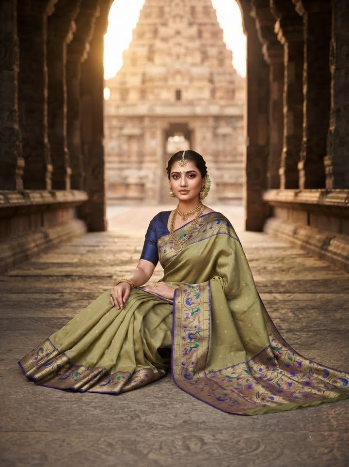 Gilded Majesty- Kanchivaram Paithani Silk (Semi) Saree