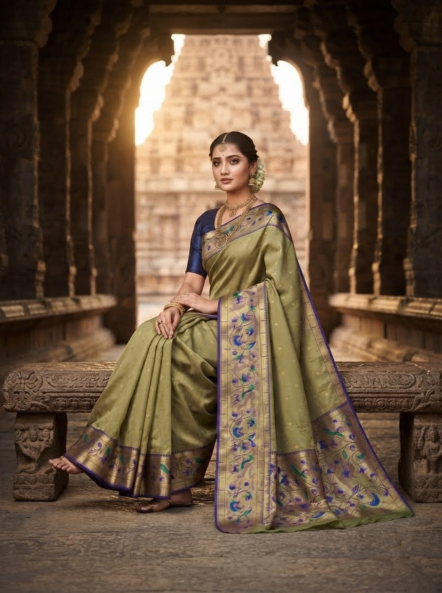 Gilded Majesty- Kanchivaram Paithani Silk (Semi) Saree