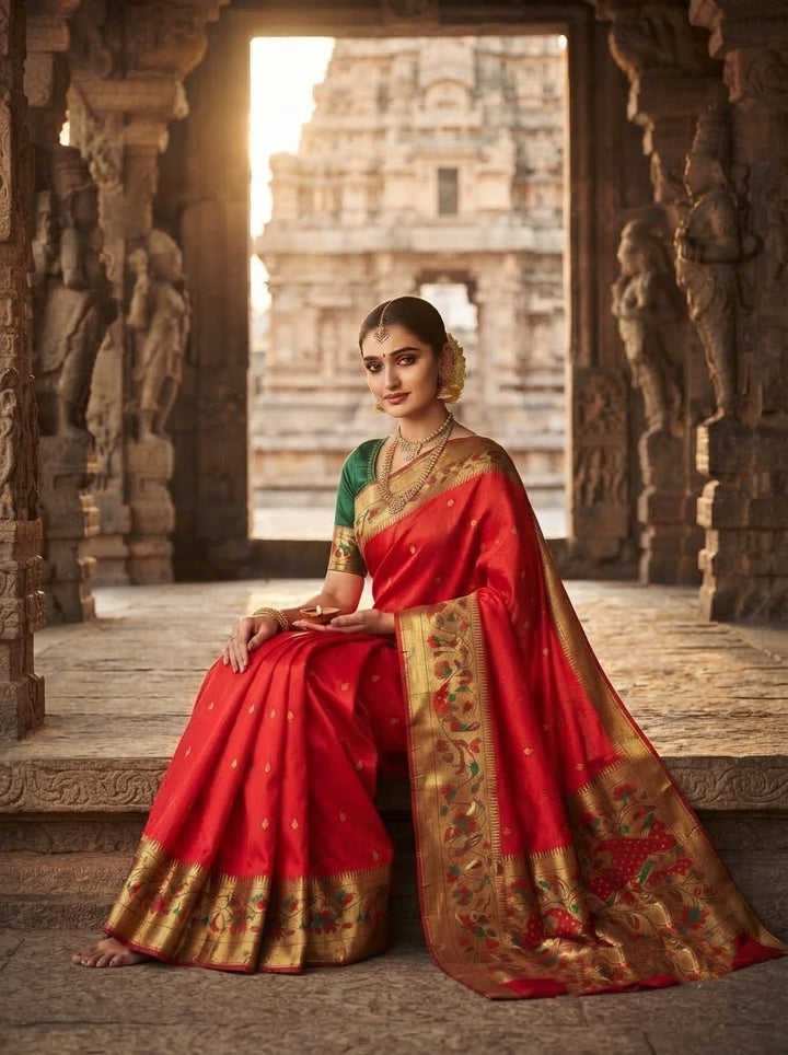 Gilded Majesty- Kanchivaram Paithani Silk (Semi) Saree