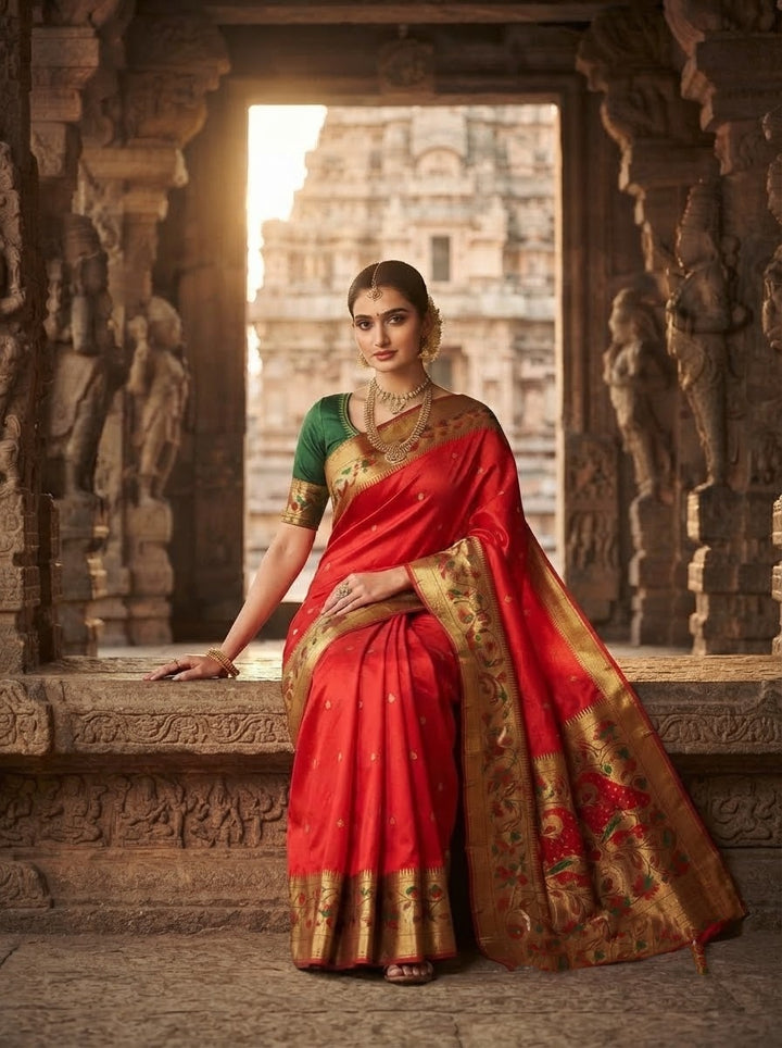 Gilded Majesty- Kanchivaram Paithani Silk (Semi) Saree