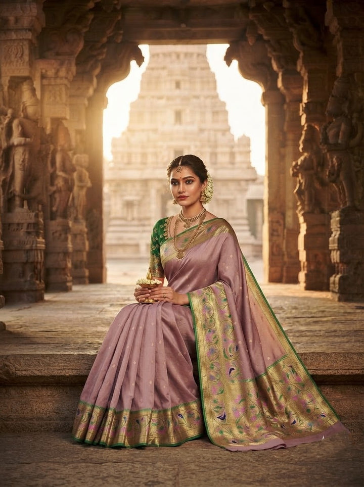 Gilded Majesty- Kanchivaram Paithani Silk (Semi) Saree (Copy)