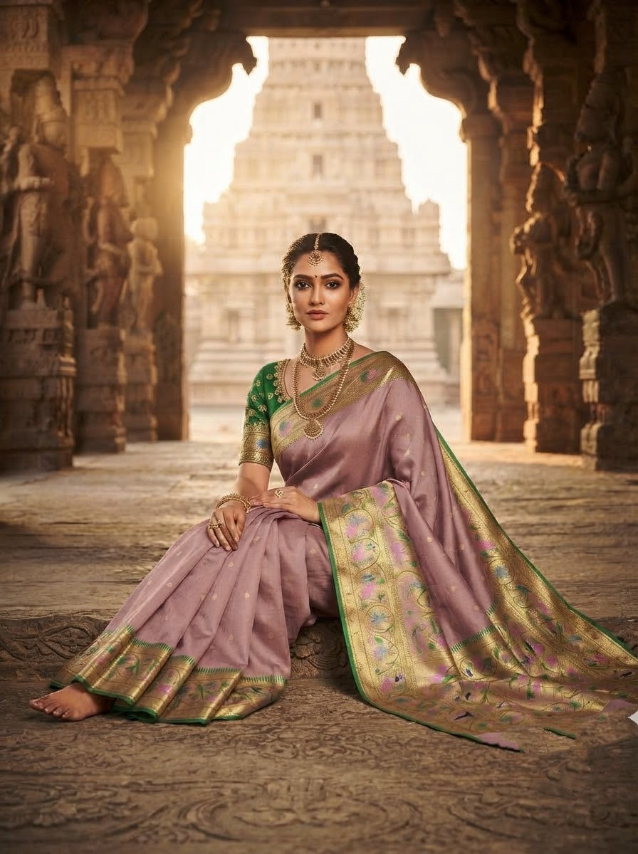 Gilded Majesty- Kanchivaram Paithani Silk (Semi) Saree (Copy)