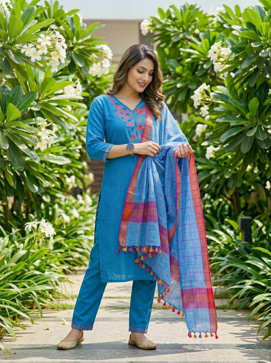 Blue Love- Cotton Kurti Set