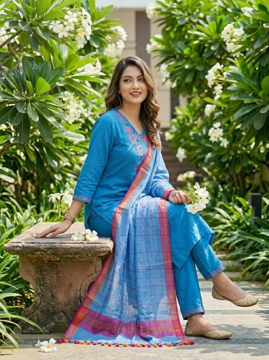Blue Love- Cotton Kurti Set