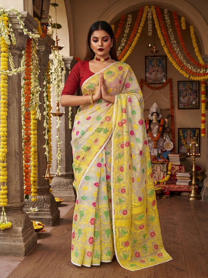 Saraswati Puja Special Dhakai Jamdani Saree