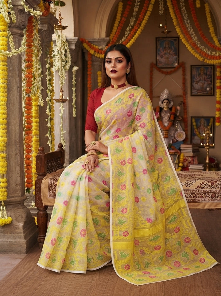 Saraswati Puja Special Dhakai Jamdani Saree