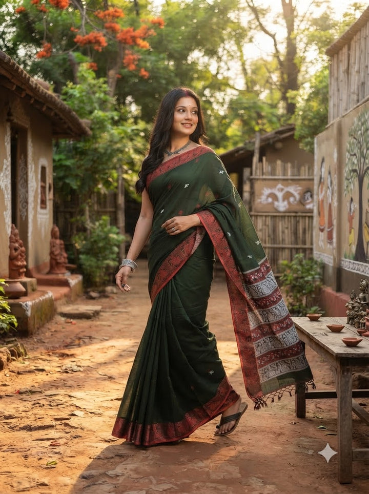 Worthy Cotton Jamdani (Cosmic Green)Saree