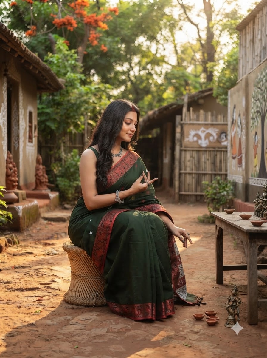 Worthy Cotton Jamdani (Cosmic Green)Saree