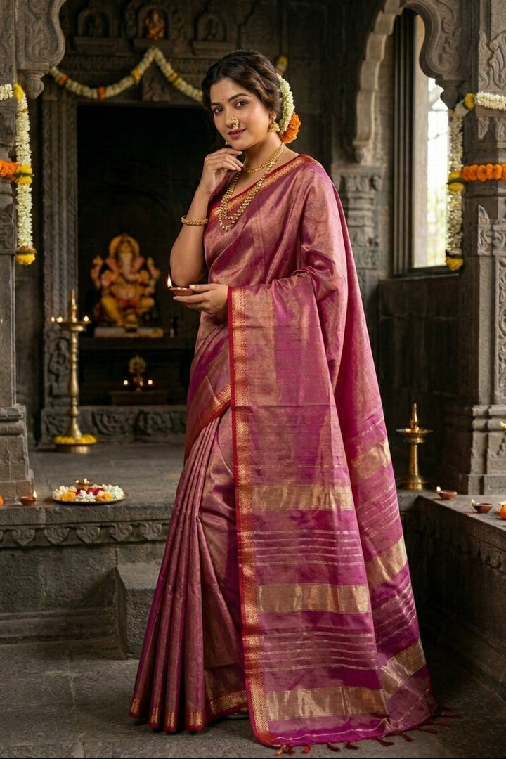 Roudro Chhowa Maheshwari Tissue silk saree