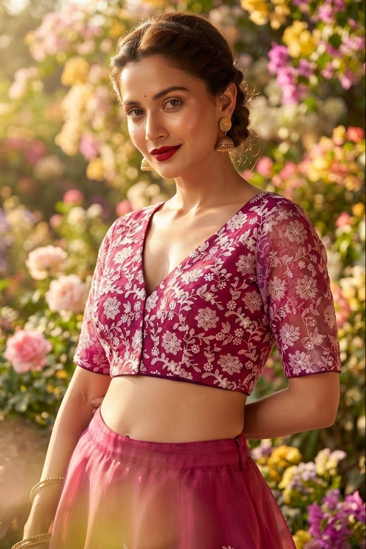 Floral Reverie Threads Organza Blouse