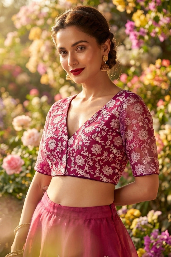 Floral Reverie Threads Organza Blouse
