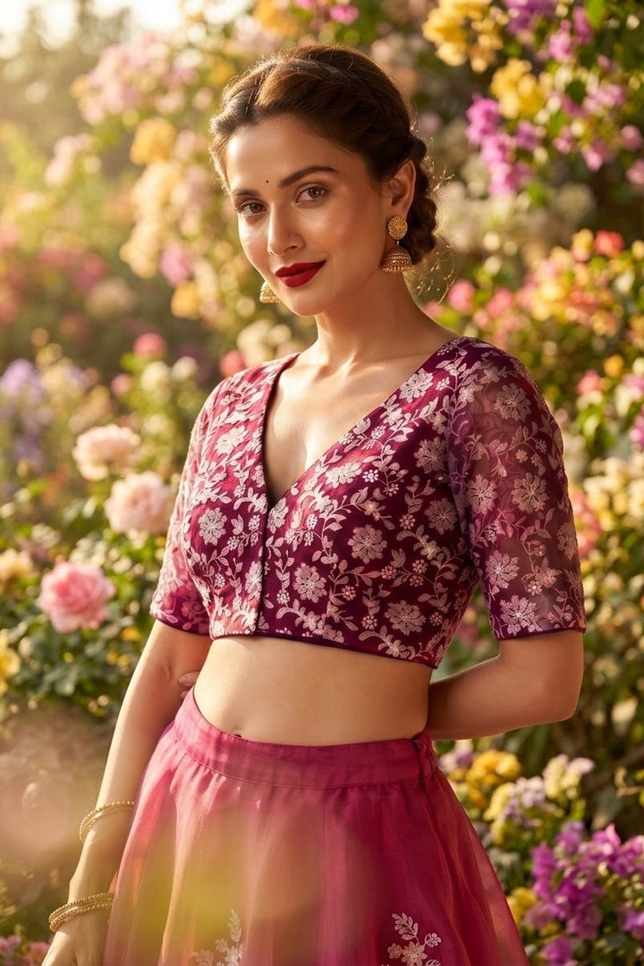 Floral Reverie Threads Organza Blouse