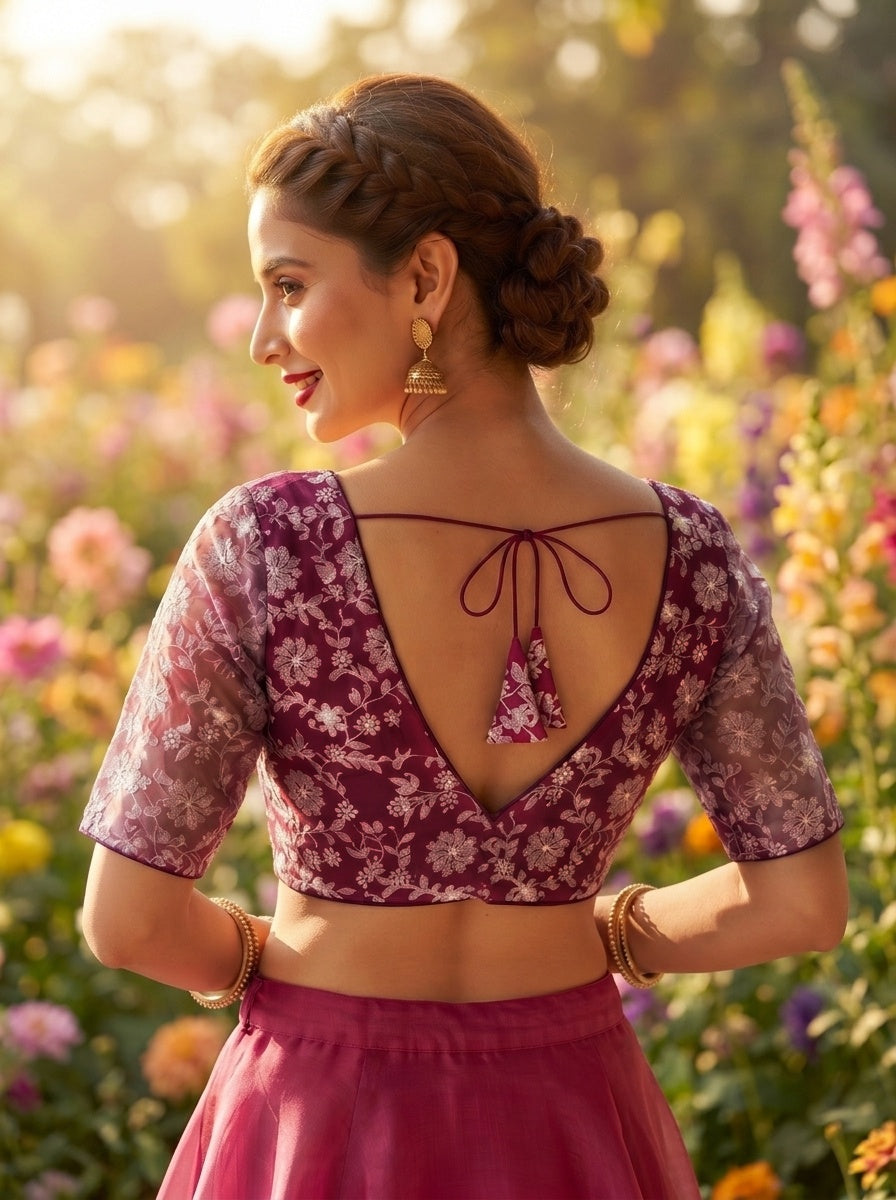 Floral Reverie Threads Organza Blouse