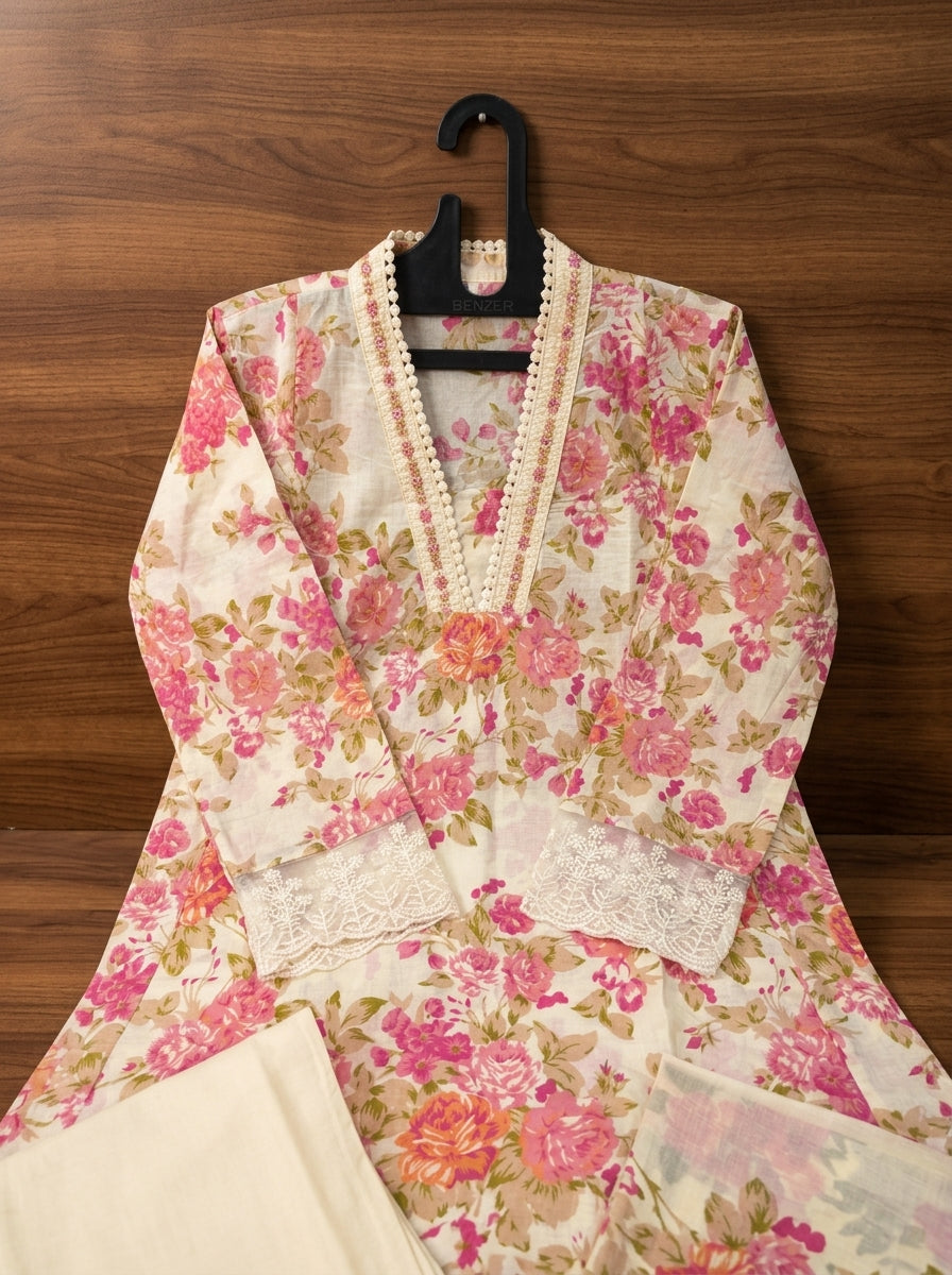 Lace Enchante Elegance Cotton Kurti Set