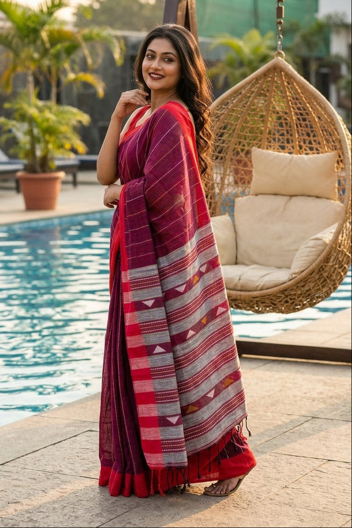 The Royal Drape Cotton Saree (Wine)