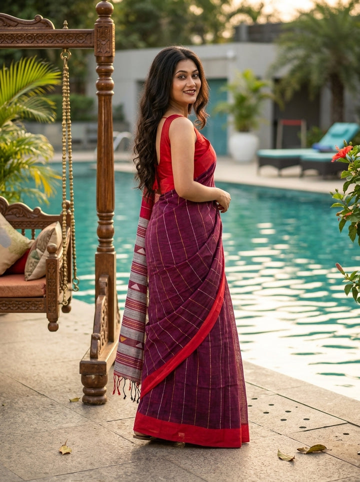 The Royal Drape Cotton Saree (Wine)