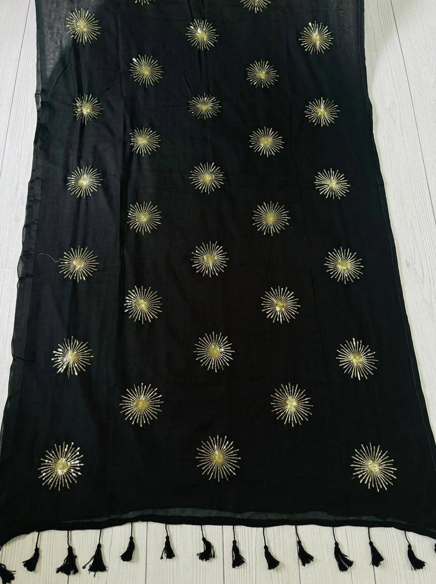 Stole My Heart Sequins Work Mul Cotton Saree