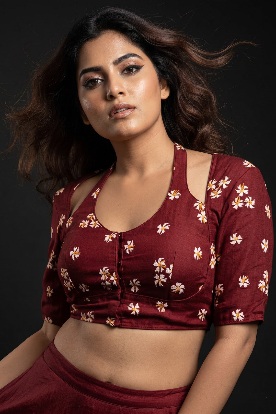 Maroon Shiuli Masaba Style Vichitra Silk Blouse