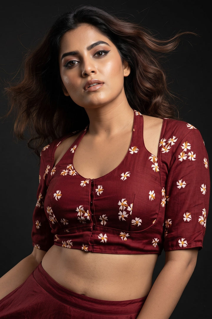 Maroon Shiuli Masaba Style Vichitra Silk Blouse