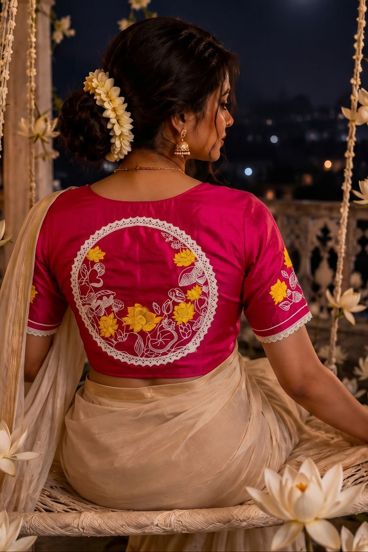 Lotus Of Peace Vichitra Silk Embroidery Blouse