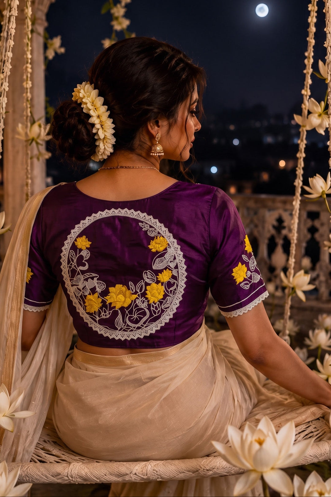 Lotus Of Peace Vichitra Silk Embroidery Blouse