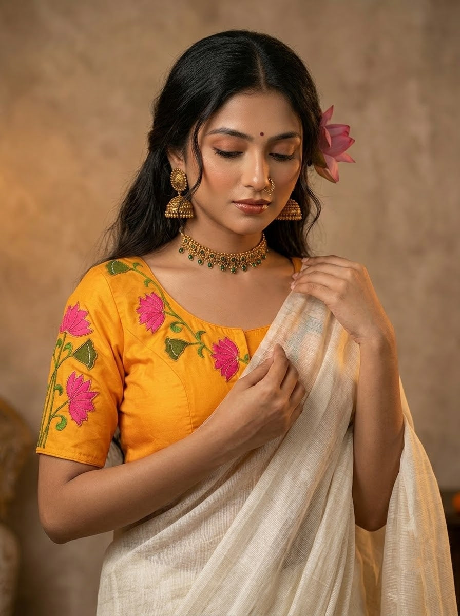 Shantimaya - Lotus Appliqué Katdana Designer Blouse