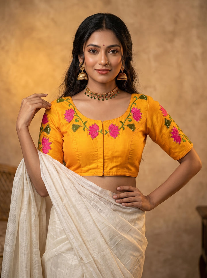 Shantimaya - Lotus Appliqué Katdana Designer Blouse