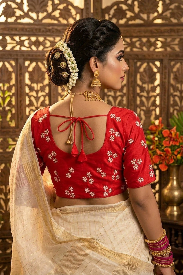 Shiuli Flower Designer Blouse(Red)