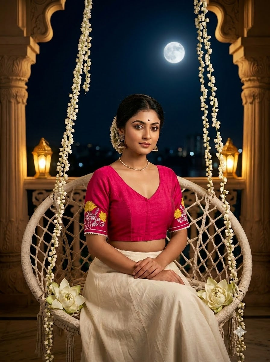 Lotus Of Peace Vichitra Silk Embroidery Blouse