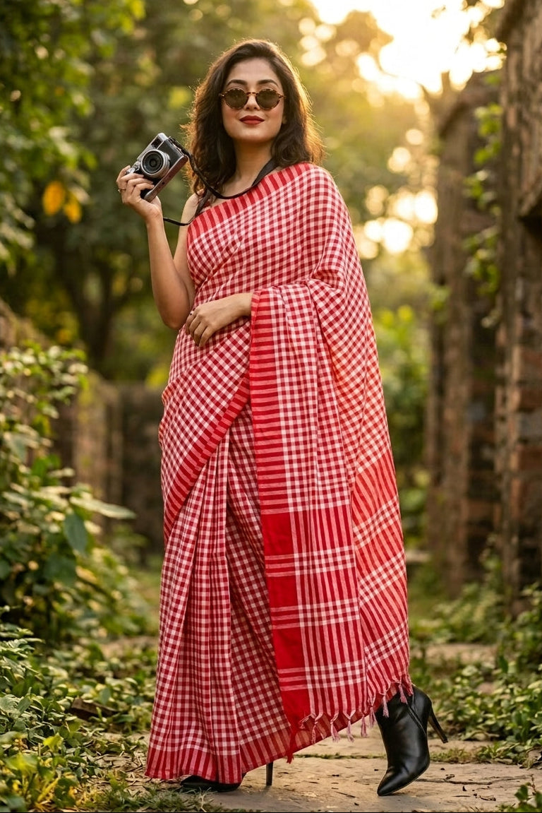Vermilion Weave  Cotton Saree