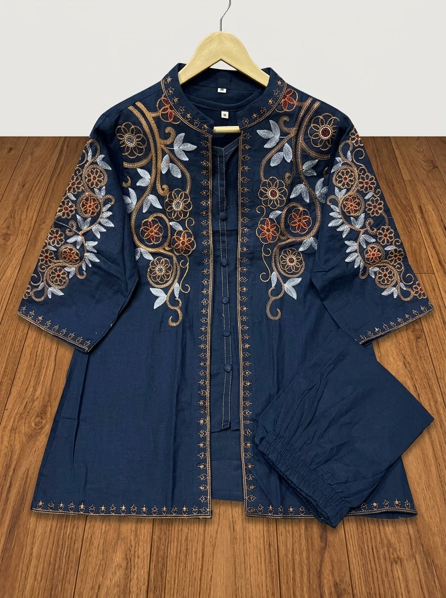 Love at First Look – Embroidered Cotton Jacket Style Co-ord Set