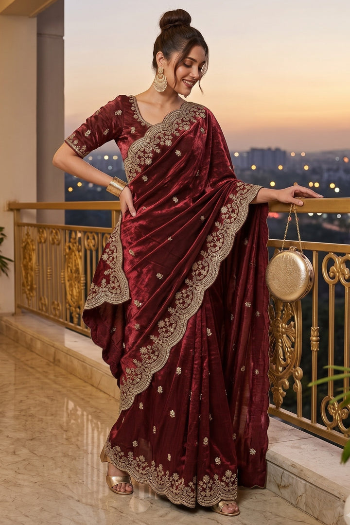Glam Theory – Fancy Silk Saree with Sequin & Zari Embroidered