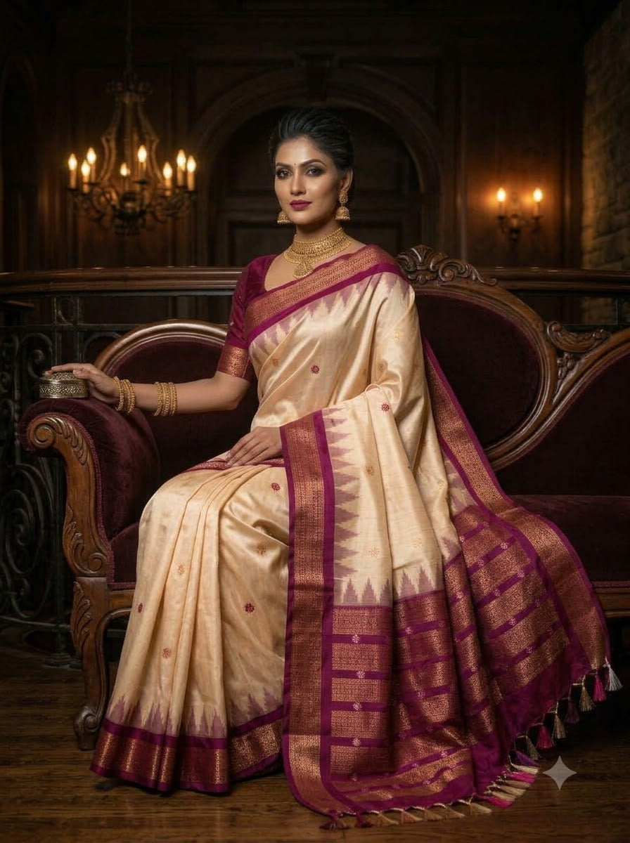 Whispers of Tradition-Ikkat Assam Tussar Silk Saree