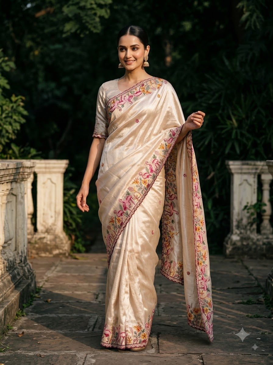 Symphony of Feathers Satin Silk Saree