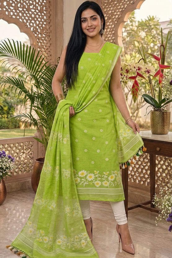 Krishnakoli Cotton Silk Unstitched Dress Material (Kurti Piece and Dupatta)
