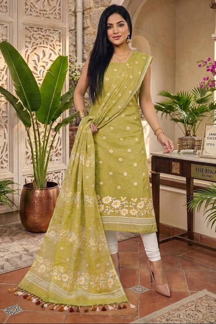 Krishnakoli Cotton Silk Unstitched Dress Material (Kurti Piece and Dupatta)