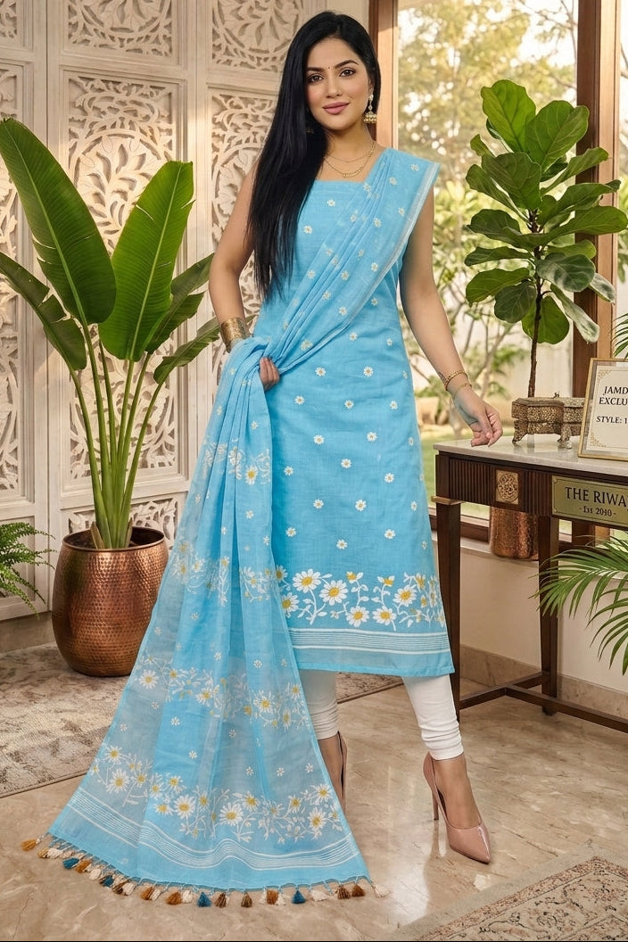 Krishnakoli Cotton Silk Unstitched Dress Material (Kurti Piece and Dupatta)
