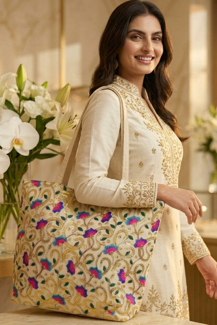 Elegance In Thoughts- Embroidered Tote Bag